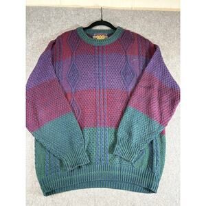 Vintage 80s Chaps Ralph Lauren Sweater Mens XL Red Green Colorblock Cable Knit